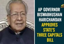 3 Capitals Bill, AP 3 Capitals Bill, AP 3 Capitals Bill News, AP Governor, AP Governor Approves 3 Capitals and CRDA Cancelation Bills, ap governor biswabhusan harichandan, biswabhusan harichandan, CRDA Cancelation Bill, CRDA Cancelation Bill news
