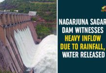 Nagarjuna Sagar Dam Witnesses Heavy Inflow Due To Rainfall, Water Released Chief Minister of Telangana, Nagarjuna Dam, Nagarjuna Sagar, Nagarjuna Sagar Dam, Nagarjuna Sagar Dam Witnesses Heavy Inflow, Nagarjuna Sagar Dam Witnesses Heavy Inflow Due To Rainfall, Srisailam, Telangana, Telangana Government