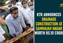 Drainage Construction At Sammaiah Nagar, GWMC Mayor Gunda Prakash Rao, KTR Announces Drainage Construction, KTR Announces Drainage Construction At Sammaiah Naga, KTR Visits Warangal, MAUD Principal Secretary Aravind Kumar, Sammaiah Naga, Warangal Floods, warangal news, Warangal Rains