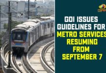 GoI Issues Guidelines For Metro Services Resuming, guidelines for metro service resumption, Guidelines For Metro Services, Metro Services, Metro Services In Delhi, Metro Services In Kolkata, Metro Services In Telangana, Metro Services Resuming