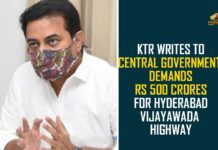500 Crores For Hyderabad-Vijayawada Highway, Hyderabad-Vijayawada Highway, Hyderabad-Vijayawada Highway Development, KTR asks centre to grant Rs 500 crore, KTR asks centre to grant Rs 600 crore, KTR Demands Rs 500 Crores For Hyderabad-Vijayawada Highway, KTR urges Union minister Nitin Gadkari, KTR Writes To Central Government, Telangana, Telangana seeks Rs 500 crore from Centre