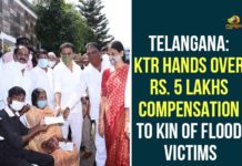5 Lakh Cheques to Families of Deceased Due to Rains, Families Deceased Due to Rains, Heavy Rains In Hyderabad, Hyderabad Rains, Hyderabad Rains news, KTR Hand over Rs 5 Lakh Cheques to Families of Deceased Due to Rains, Minister KTR, Telangana rains, telangana rains news, telangana rains updates