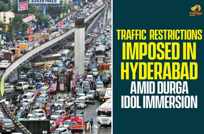 Durga Idol Immersion, Durga idol immersion in Telangana, Dussehra festival, Dussehra festival in telangana, Hyderabad, Hyderabad Durga Idol Immersion, Navratri celebration, Telangana, Telangana Durga Idol Immersion, Traffic Restrictions Imposed In Hyderabad