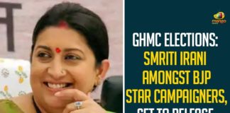BJP GHMC Elections Campaign, GHMC, GHMC Elections, GHMC Elections 2020, GHMC Elections Campaign, GHMC Elections Campaigning, GHMC Elections Latest News, GHMC Elections News, GHMC Elections Updates, Greater Hyderabad Municipal Corporation, Mango News, Smriti Irani, Smriti Irani will Participate GHMC Elections Campaign, Union Minister, Union Minister Smriti Irani, Union Minister Smriti Irani GHMC Elections Campaign