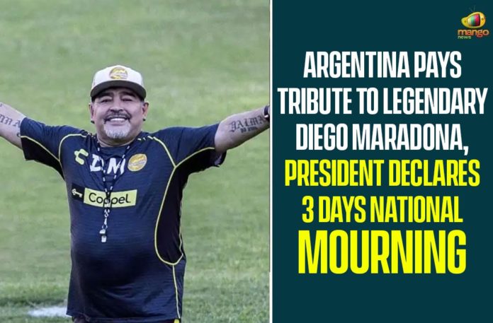 Argentina Pays Tribute To Legendary Diego Maradona, Diego Maradona death, Diego Maradona Dies, Diego Maradona Dies Of Heart Attack, Diego Maradona tributes, Football Player Diego Maradona, Football Player Diego Maradona Dies, Legendary Diego Maradona, Legendary Football Player Diego Maradona Dies Of Heart Attack, Mango News, President Declares 3 Days National Mourning, Soccer Legend Diego Maradona Dead at 60