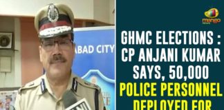 CP Anjani Kumar, GHMC, GHMC Elections, GHMC Elections 2020, GHMC Elections Latest News, GHMC Elections News, GHMC Elections Updates, Greater Hyderabad Municipal Corporation, Greater Hyderabad Municipal Corporation polls, Hyderabad civic polls, Hyderabad CP Anjani Kumar, Hyderabad Municipal Election, Mango News, Police Personnel Deployed For Civic Polls