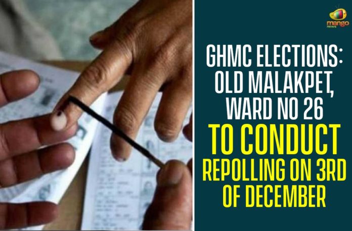 GHMC Elections: Old Malakpet, Ward No 26 To Conduct Repolling On 3rd Of December,GHMC Polling Updates,Repolling In Old Malakpet Division,Old Malakpet Re Polling,GHMC Elections 2020 Updates,GHMC Elections 2020 Old Malakpet Re Polling,GHMC Polls,Re Polling Ordered For Old Malakpet Division,Polling Stopped Old Malakpet Ward,Old Malakpet,GHMC Elections,GHMC Ballot,#GHMCElections2020,Mango News,GHMC Elections 2020,GHMC,GHMC Elections Voting,GHMC Elections Latest Updates,GHMC Elections 2020 Latest News