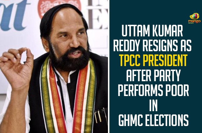 Uttam Kumar Reddy Resigns As TPCC President After Party Performs Poor In GHMC Elections Uttam Kumar Reddy Resigns As TPCC President After Party Performs Poor In GHMC Elections,Telangana PCC Chief Uttam Kumar Resigns,TPCC President,PCC Chief,Uttam Kumar,Uttam Kumar Reddy Resigns,Uttam Kumar Reddy Latest News,Uttam Kumar Reddy,Mango News,Uttam Kumar Reddy Resigns As Chief Of Telangana Congress,Telangana Congress Chief Uttam Kumar Reddy Resigns,GHMC Elections Results,Telangana Congress Chief,Uttam Kumar Reddy,TPCC,Telangana Congress Committee,Congress Party,TPCC President,Uttam Kumar Resigns From TPCC President Post