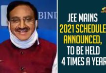 JEE Mains 2021 Schedule Announced, To Be Held 4 Times A Year,JEE Main 2021 New Exam Dates Announced By Education Minister,JEE Mains 2021 Exam Date Announced By Ramesh Pokhriyal nishank,JEE Main 2021 Dates,JEE Mains 2021 New Schedule,JEE Mains 2021 New Dates,JEE Mains 2021 Education Minister Announcement,JEE Mains 2021,JEE Mains 2021 Notification,JEE Mains 2021 Dates announced,JEE Mains 2021 Dates,JEE Mains 2021 Pattern,JEE Mains 2021 Registration Last Date,JEE Mains 2021 Syllabus,Union Education Minister Ramesh Pokhriyal,Ramesh Pokhriyal,Ramesh Pokhriyal Announces JEE Main-2021 Schedule,Education Minister,JEE Main 2021,JEE Main 2021,Mango News