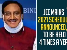 JEE Mains 2021 Schedule Announced, To Be Held 4 Times A Year,JEE Main 2021 New Exam Dates Announced By Education Minister,JEE Mains 2021 Exam Date Announced By Ramesh Pokhriyal nishank,JEE Main 2021 Dates,JEE Mains 2021 New Schedule,JEE Mains 2021 New Dates,JEE Mains 2021 Education Minister Announcement,JEE Mains 2021,JEE Mains 2021 Notification,JEE Mains 2021 Dates announced,JEE Mains 2021 Dates,JEE Mains 2021 Pattern,JEE Mains 2021 Registration Last Date,JEE Mains 2021 Syllabus,Union Education Minister Ramesh Pokhriyal,Ramesh Pokhriyal,Ramesh Pokhriyal Announces JEE Main-2021 Schedule,Education Minister,JEE Main 2021,JEE Main 2021,Mango News