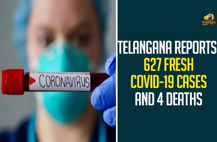 Telangana Reports 627 Fresh COVID-19 Cases And 4 Deaths Telangana Reports 627 Fresh COVID-19 Cases And 4 Deaths,Telangana COVID-19 Report,Covid-19 Updates In Telangana,Telangana COVID-19 Cases New Reports,Telangana Reports,Telangana COVID-19 Cases,COVID 19 Updates,COVID-19,COVID-19 Latest Updates In Telangana,Mango News,Telangana,Telangana Coronavirus Cases Today,Telangana Coronavirus Updates,Telangana COVID-19 Cases,Telangana COVID-19 Deaths Reports,Telangana COVID-19 627 New Positive Cases,Telangana COVID-19 Reports,Telangana State COVID-19 Update,COVID-19 Cases In Telangana,Telangana Corona Updates,Telangana COVID-19 Reports,Telangana Reports 627 New Covid-19 Cases
