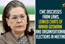 arnab goswami, Arnab Goswami Leaked chats, Cong Working Committee meet, Congress Working Committee, CWC Discusses Farm Laws, CWC meet, CWC Meeting, Key CWC meet today, Leaked Chats Of Arnab Goswami, Leaked Chats Of Arnab Goswami And Organisational Elections In Meeting, Mango News, Organisational Elections In Meeting, Sonia Gandhi targets Govt over farmers protest