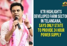 KTR Highlights Developed Farm Sector In Telangana, Says Only State To Provide 24 Hour Power Supply,Mango News,Telangana only State to offer quality power: KTR,Only TS is giving crop investment: KTR,CM KCR brought in revolutionary changes in agri sector,KTR pats power staff for ensuring 24×7 power supply,Telangana only one state to provide 24-hour power supply to farm sector: KTR,Telangana Latest News