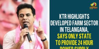 KTR Highlights Developed Farm Sector In Telangana, Says Only State To Provide 24 Hour Power Supply,Mango News,Telangana only State to offer quality power: KTR,Only TS is giving crop investment: KTR,CM KCR brought in revolutionary changes in agri sector,KTR pats power staff for ensuring 24×7 power supply,Telangana only one state to provide 24-hour power supply to farm sector: KTR,Telangana Latest News