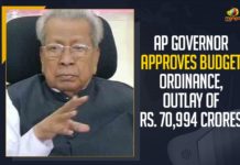 AP Governor Approves Budget Ordinance Outlay Of Rs. 70994 Crores,Mango News,Governor approves AP vote-on-account budget ordinance,Governor approves ordinance on State Budget,Andhra Pradesh Budget Analysis 2020-21,Governor approves AP vote-on-account budget ordinance,Governor Biswabhushan Harichandan approves AP budget ordinance for three months,AP to hold short budget session of Assembly with remote address from Governor