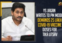 25 Lakh COVID-19 Vaccine Doses For Tika Utsav, Andhra needs 25L vaccines to make Tika Utsav success, Andhra needs 25L vaccines to Tika Utsav, Andhra Pradesh needs 25 lakh doses of COVID-19 vaccine, AP CM appeals PM for 25 lakh doses of COVID vaccine, AP Corona Vaccine, AP Tika Utsav, celebrate vaccination drives, Chief Minister of Andhra Pradesh, Jagan Mohan Reddy sends SoS to PM Modi, Mango News, Tika Utsav, Tika Utsav across India, Tika Utsav In AP, vaccine Utsav, YS Jagan Demands 25 Lakh COVID-19 Vaccine Doses For Tika Utsav, YS Jagan Mohan Reddy Writes To PM Modi, YS Jagan Mohan Reddy Writes To PM Modi For COVID-19 Vaccine Doses For Tika Utsav