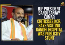 BJP President Bandi Sanjay Kumar Criticises KCR, Says Visiting Gandhi Hospital Was Publicity Stunt BJP President Bandi Sanjay Kumar Criticises KCR, Gandhi Hospital, Mango News, Latest Breaking News 2021, BJP President Bandi Sanjay Kumar, KCR, KCR Visiting Gandhi Hospital, Telangana President of the Bharatiya Janata Party, Telangana CM KCR, Wuhan virus patients at Gandhi Hospital, KCR visit Gandhi Hospital, COVID-19 Treatment, TRS Government