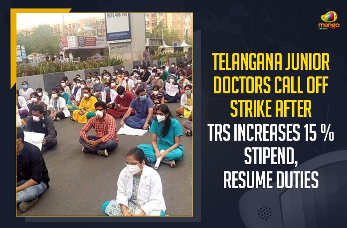 Telangana Junior Doctors Call Off Strike After TRS Increases 15 % Stipend, Resume Duties Gandhi and Osmania Junior Doctors Strike, Junior Doctors Strike, Junior Doctors Strike Against TS Govt, Junior doctors strike in Telangana, Mango News, Orders Officials to Solve their Demands, Telangana Junior Doctors, Telangana Junior Doctors Call Off Strike After TRS Increases 15 % Stipend, Telangana Junior Doctors On Indefinite Strike, Telangana junior doctors strike
