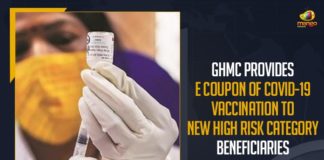 Begins Special Drive Today, covid 19 vaccine, COVID-19 Vaccine Updates, E Coupon Of COVID-19 Vaccination To New High Risk Category Beneficiaries, GHMC Provides E Coupon Of COVID-19 Vaccination, GHMC Provides E Coupon Of COVID-19 Vaccination To New High Risk Category Beneficiaries, High Risk Category Beneficiaries, Mango News, Special Covid Vaccination Drive, Special Covid Vaccination Drive for High Risk Groups, Special Covid Vaccination Drive In Telangana, Vaccination Drive for High Risk Groups