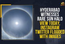 Hyderabad Witnesses Rare Sun Halo View Today, Instagram Twitter Flooded With Images #SunHalo #SunHaloInHyderabad #Hyderabad2021, are view of Sun Halo, bright halo around the Sun, Hyderabad, Hyderabad Witnesses Rare Sun Halo View Today, Hyderabad Witnesses Rare Sun Halo View Today Instagram Twitter Flooded With Images, Mango News, Rare Sun Halo spotted, Rare Sun Halo spotted in Hyderabad, Rare Sun Halo View, Rare Sun Halo View In Hyderabad, Rare Sun Halo View Today, Sun looked different from usual