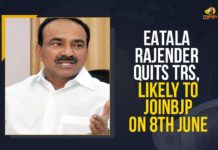Eatala Rajender Quits TRS, Likely To Join BJP On 8th June Eatala Rajender Join BJP, Eatala Rajender Might Join BJP, Eatala Rajender To Join BJP, Etala Rajender, Etala Rajender Resigns To TRS Party, Etala Rajender Resigns To TRS Party And MLA Post, Etela Rajender Resigned To TRS Party And Huzurabad MLA, Etela Rajender Resigns To TRS, Etela resigns to TRS & MLA post, Former Telangana minister Etela Rajender, Former Telangana minister Etela Rajender to join BJP, Mango News, National President of the BJP
