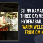 CJI NV Ramana On Three Day Visit To Hyderabad, Gets Warm Welcome From CM KCR CJI NV Ramana On Three Day Visit To Hyderabad, CJI NV Ramana On Three Day Visit To Hyderabad Gets Warm Welcome From CM KCR, CJI NV Ramana Visit To Hyderabad, CJI Ramana accorded warm welcome in Hyderabad, CJI Ramana accorded warm welcome on three-day visit, CJI Ramana arrives in Hyderabad, Grand welcome to CJI NV Ramana in Hyderabad, Justice NV Ramana India, Mango News, NV Ramana