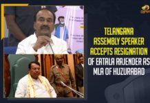 Telangana Assembly Speaker Accepts Resignation Of Eatala Rajender As MLA Of Huzurabad Bharatiya Janata Party, Eatala Rajender, Eatala Rajender submits his resignation, Eatala Rajender Submits His Resignation As MLA, Etala Rajender, Etala Rajender Resignation, Etela Rajender Resigns To TRS, Etela resigns to TRS & MLA post, Ex Minister Etala Rajender, Ex-Minister Etala Rajender Resigns to MLA Post, Former Telangana minister Etela Rajender, Former Telangana minister Etela Rajender to join BJP, Health Minister of Telangana, Huzurabad constituency, Mango News, Telangana Assembly Speaker Pocharam Srinivas Reddy, Telangana Assembly Speaker Pocharam Srinivas Reddy Approved Etala Rajender, Telangana Assembly Speaker Pocharam Srinivas Reddy Approved Etala Rajender Resignation