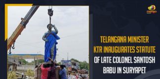 Colonel Santosh Babu, Colonel Santosh Babu Statue, KTR Unveiled Martyr Colonel Santosh Babu Statue, KTR Unveiled Martyr Colonel Santosh Babu Statue at Suryapet, Mango News, Martyr Colonel Santosh Babu, Martyr Colonel Santosh Babu Statue, Martyr Colonel Santosh Babu Statue at Suryapet, Minister KTR, Minister KTR Unveiled Martyr Colonel Santosh Babu Statue, Minister KTR Unveiled Martyr Colonel Santosh Babu Statue at Suryapet, One year of Galwan valley clash, Suryapet