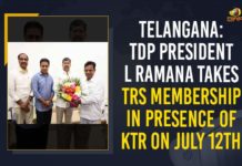 Telangana: TDP President L Ramana Takes TRS Membership In Presence Of KTR On July 12th Mango News, Minister KTR, Ruling Government, Telangana CM KCR, Telangana President L Ramana, Telangana President L Ramana To Join Ruling Government, TRS Invites TDP Telangana President L Ramana, TRS Invites TDP Telangana President L Ramana Join Ruling Government, TRS Party Primary Membership, TRS Party Primary Membership From Minister KTR, TTDP Former President L Ramana, TTDP Former President L Ramana Takes TRS Party Primary Membership, TTDP Former President L Ramana Takes TRS Party Primary Membership From Minister KTR