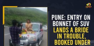 Bride Charged For Travelling To Wedding Venue On Bonnet, Bride goes to marriage ceremony on SUV bonnet, Bride sits on car bonnet for her entry, Central Government, COVID-19 protocol, Entry On Bonnet Of SUV Lands A Bride In Trouble, Mango News, Maskless Bride Rides to Wedding Venue on Bonnet, PM Narendra Modi, Pune, Pune Bride Booked After Video Of Her Riding To Wedding, Violating COVID Protocols