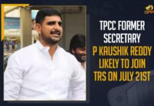 TPCC Former Secretary P Kaushik Reddy Likely To Join TRS On July 21st Congress Leader Koushik Reddy, Congress Leader Koushik Reddy Resigns, Huzurabad bypoll, Huzurabad bypoll 2021, Huzurabad Congress Leader, Koushik Reddy, Mango News, P Kaushik Reddy Likely To Join TRS, Telangana Congress leader Kaushik Reddy To Join TRS, TPCC Former Secretary P Kaushik Reddy Likely To Join TRS, TPCC Former Secretary P Kaushik Reddy Likely To Join TRS On July 21st