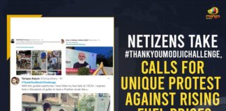 #ThankYouModijiChallenge, Diesel Price in Hyderabad, fuel price hike, Fuel Prices, Fuel Prices Hike, Fuel Prices Hike news, Fuel Prices Hike Updates, Fuel Prices Increases, Hyderabad Fuel Prices, Hyderabad Fuel Prices Increases, Indian Metro Cities, Indian Oil Corporation Ltd, Mango News, Narendra Modi, Netizens Take #ThankYouModijiChallenge, petrol and diesel prices, Petrol Price in Hyderabad, Petrol Rate Today, Prime Minister Of India, Unique Protest Against Rising Fuel Prices