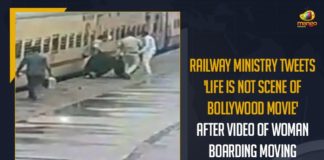 Indian Railway Ministry, Mango News, Railway Ministry Tweets, Railway Ministry Tweets ‘Life Is Not Scene Of Bollywood Movie’ After Video Of Woman Boarding Moving Train Goes Viral, RPF Constable Saves Woman, RPF Constable Saves Woman From Being Run Over By Train, RPF constable saves woman from falling under moving train, RPF jawan wins praise for saving woman, Union Railway Ministry, Video Of Woman Boarding Moving Train, Video Of Woman Boarding Moving Train Goes Viral