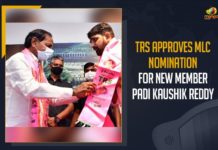 TRS Approves MLC Nomination For New Member Padi Kaushik Reddy CM KCR, CM KCR Announced Padi Kaushik Reddy Name for MLC, CM KCR Announced Padi Kaushik Reddy Name for MLC under Governor Quota, Kaushik Reddy to be appointed MLC under guv quota, KCR Nominates Padi Kaushik As MLC, Mango News, MLC For Kaushik Reddy, MLC for Kaushik Reddy’ fueled suspense over Huzurabad, MLC post for Kaushik Reddy, MLC seat likely for Kaushik Reddy, P Kaushik Reddy nominated to MLC, Padi Kaushik Reddy Name for MLC under Governor Quota, TRS’ new entrant Kaushik nominated as MLC