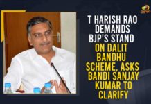 T Harish Rao Demands BJP’s Stand On Dalit Bandhu Scheme, Asks Bandi Sanjay Kumar To Clarify Bandi Sanjay Kumar, Dalit Bandhu scheme, Dalit Bandhu Scheme Awareness, Dalit Bandhu Scheme In Telangana, Dalit Bandhu Scheme Pilot Project, Dalit community in Telangana, Finance Minister of Telangana, Harish Rao Demands BJP’s Stand On Dalit Bandhu Scheme, Mango News, T Harish Rao Demands BJP’s Stand On Dalit Bandhu Scheme, Telangana BJP President Bandi Sanjay Kumar, Telangana Dalit Bandhu scheme, TRS Minister, TRS social media workers