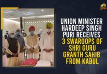 Union Minister Hardeep Singh Puri Receives 3 Swaroops Of Shri Guru Granth Sahib From Kabul 3 Swaroops Of Shri Guru Granth Sahib From Kabul, Hardeep Singh Puri Receives 3 Copies Of Guru Granth Sahib, Hardeep Singh Puri Receives 3 Swaroops Of Shri Guru Granth Sahib, HS Puri Carries Swaroop of Sri Guru Granth Sahib, Mango News, Minister Receives Guru Granth Sahib At Delhi Airport, Union Minister Hardeep Singh Puri, Union Minister Hardeep Singh Puri Receives 3 Swaroops Of Shri Guru Granth Sahib, Union Minister Hardeep Singh Puri Receives 3 Swaroops Of Shri Guru Granth Sahib From Kabul, Union ministers receive Guru Granth Sahib from Kabul, Union Ministers to receive three copies of Guru Granth Sahib
