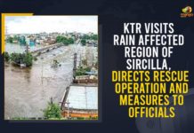 KTR Visits Rain Affected Region Of Sircilla, Directs Rescue Operation And Measures To Officials Flood Affected Colonies in Sircilla Town, Heavy rains batter Telangana, KTR Visits Flood Affected Colonies in Sircilla, KTR visits Sircilla town, KTR visits Sircilla town takes stock of situation after heavy showers, Mango News, Minister KTR Visits Flood Affected Colonies in Sircilla, Minister KTR Visits Flood Affected Colonies in Sircilla Town, Sircilla Flood Affected Colonies, Sircilla Floods, Sircilla Floods News, Sircilla Rains