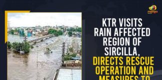 Flood Affected Colonies in Sircilla Town, Heavy rains batter Telangana, KTR Visits Flood Affected Colonies in Sircilla, KTR visits Sircilla town, KTR visits Sircilla town takes stock of situation after heavy showers, Mango News, Minister KTR Visits Flood Affected Colonies in Sircilla, Minister KTR Visits Flood Affected Colonies in Sircilla Town, Sircilla Flood Affected Colonies, Sircilla Floods, Sircilla Floods News, Sircilla Rains