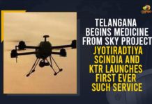 Telangana Begins Medicine From Sky Project, Jyotiraditya Scindia And KTR Launches First Ever Such Service Civil Aviation Minister, Civil Aviation Minister Jyotiraditya Scindia, covid-19 Medicine from the Sky, Jyotiraditya Scindia, KTR, Mango News, Medicine From Sky, Medicine From the Sky Project, Medicine From the Sky Project in Vikarabad, Minister KTR Launched Medicine From the Sky Project in Vikarabad, Telangana govt encourages emerging technologies, Telangana Medicine from the Sky Program, Union Minister Jyotiraditya Scindia, Vikarabad