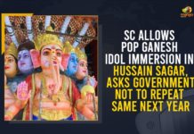 SC Allows PoP Ganesh Idol Immersion In Hussain Sagar, Asks Government Not To Repeat Same Next Year Hussain Sagar, immersion of Ganesh idols, Immersion of Ganesh Idols in Hussain Sagar, Immersion of POP Ganesh Idols, Mango News, Permission to Immersion of POP Ganesh Idols, Supreme Court, Supreme Court gives nod for symbolic immersion of Ganesh, Supreme Court Gives Permission to Immersion of POP Ganesh Idols, Supreme Court Gives Permission to Immersion of POP Ganesh Idols in Hussain Sagar, Supreme Court Permits Immersion Of PoP Ganesh Idols