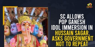 Hussain Sagar, immersion of Ganesh idols, Immersion of Ganesh Idols in Hussain Sagar, Immersion of POP Ganesh Idols, Mango News, Permission to Immersion of POP Ganesh Idols, Supreme Court, Supreme Court gives nod for symbolic immersion of Ganesh, Supreme Court Gives Permission to Immersion of POP Ganesh Idols, Supreme Court Gives Permission to Immersion of POP Ganesh Idols in Hussain Sagar, Supreme Court Permits Immersion Of PoP Ganesh Idols