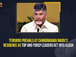 AP NEWS, AP Political Updates, Mango News, TDP And YSRCP Leaders Get Into Clash, TDP Chief Chandrababu Naidu, TDP YSRCP clash, TDP YSRCP workers clash, TDP YSRCP workers clash outside Naidu’s residence, Tension prevails as TDP-YSRCP activists clash, Tension prevails at Chandrababu’s residence, Tensions Prevail At Residence Of Chandrababu Naidu, Tensions Prevail At Residence Of Chandrababu Naidu As TDP And YSRCP Leaders Get Into Clash