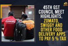 45th GST Council Meet Highlights, Zomato, Swiggy And Other Food Delivery Apps To Pay 5 % Tax 45th GST Council Meet, 45th GST Council Meet Highlights, 45th GST Council Meeting Outcome, Food aggregator apps like Zomato Swiggy to pay GST, GST Council Meet, GST Council Meet Highlights, GST Council Meeting 2021 Highlights, GST Council Meeting Highlights, Highlights from 1st physical GST Council meet, Mango News, Nirmala Sitharaman, Swiggy And Other Food Delivery Apps To Pay 5 % Tax, Tax reduction on life saving drugs, Union Finance Minister of India, Zomato, Zomato & Swiggy to pay GST but no new tax added