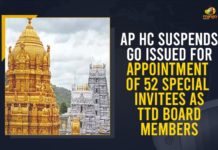 AP HC Suspends GO Issued For Appointment Of 52 Special Invitees As TTD Board Members AP Govt’s TTD Special Invitees Appointment G.O, AP High Court suspends GO over the appointment of special Invitees, High Court Shocks Jagan On TTD’s Jumbo Panel, High Court Stay on AP Govt’s TTD Special Invitees Appointment G.O, High Court Stays Jagan’s Jumbo Plan For TTD, Mango News, Special invitees to TTD board face legal hassle, Tirumala Tirupati Temple news, TTD, TTD Special Invitees Appointment G.O, TTD Special Invitees Nomination Stayed by AP HC
