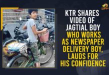 KTR Shares Video Of Jagtial Boy Who Works As Newspaper Delivery Boy, Lauds For His Confidence Confidence of Jagtial boy delivering news paper, Confidence of Jagtial boy delivering newspapers lauded by KTR, Confidence of Jagtial boy delivering newspapers praised, KTR, KTR appreciates Young Boy delivering Newspapers, KTR lauds Jagtial boy who delivers newspaper, KTR Shares Video Of Jagtial Boy Who Works As Newspaper, KTR Shares Video Of Jagtial Boy Who Works As Newspaper Delivery Boy, Mango News, Video of 12-year-old Telangana boy selling newspapers