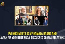 PM Modi Meets US VP Kamala Harris And Japan PM Yoshihide Suga, Discusses Global Relations Kamala Harris, Live Updates PM Narendra Modi US Visit, Mango News, Modi in US UNGA summit Live Updates, Narendra Modi in US, PM Modi meets Kamala Harris, PM Modi says American CEOs appreciated, PM Modi US visit LIVE Updates, PM Modi’s US visit LIVE Updates, PM Narendra Modi meets US Vice President Kamala Harris, Prime Minister Narendra Modi Met US Vice President, Prime Minister Narendra Modi Met US Vice President Kamala Harris
