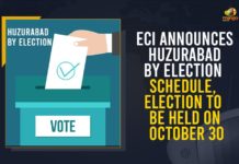 ECI Announces Huzurabad By Election Schedule, Election To Be Held On October 30 Badvel Assembly By-Election Schedule Released, Huzurabad, Huzurabad Assembly By-Election Schedule Released, Huzurabad Badvel Assembly By-Election Schedule Released Polling on October 30th, Huzurabad Badvel By-polls On October 30, Huzurabad by poll, Huzurabad bypolls, Huzurabad Bypolls Date, Huzurabad constituency by-polls schedule announced, Mango News, Telangana Huzurabad bypoll, Telangana Huzurabad bypoll Schedule, Telangana’s Huzurabad bypoll