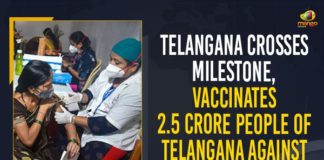 Corona Vaccination Programme, covid 19 vaccine, Covid Vaccination, COVID-19 Vaccination, Covid-19 Vaccine Distribution, Distribution For Covid-19 Vaccine, Mango News, Somesh Kumar Cuts Cake, Telangana Crosses Milestone, Telangana Cumulative Covid-19 Vaccination, Telangana Cumulative Covid-19 Vaccination Coverage, Telangana Vaccinates 2.5 Crore People, Vaccinates 2.5 Crore People Of Telangana Against Wuhan Virus, Vaccine Distribution