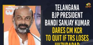 Bandi Sanjay Kumar, BJP President Bandi Sanjay Kumar Dares CM KCR To Quit, CM KCR, Etela Rajender, Huzurabad, Huzurabad Assembly by election, huzurabad by election 2021, huzurabad by election campaign, Huzurabad by poll, Huzurabad by-election, huzurabad bypoll date, huzurabad bypoll election, Huzurabad bypolls, Telangana BJP President, Telangana BJP President Bandi Sanjay Kumar, Telangana BJP President Bandi Sanjay Kumar Dares CM KCR To Quit If TRS Loses Huzurabad By Election