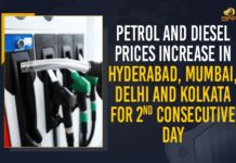Petrol And Diesel Prices Increase In Hyderabad, Mumbai, Delhi And Kolkata For 2nd Consecutive Day constant rise in petrol prices, fuel price hike, Fuel Prices Today, Fuel Retailers, Hyderabad, Latest Breaking News 2021, Major Metro Cities, Mango News, Petrol and Diesel Price, Petrol and Diesel Price Today, petrol and diesel prices, Petrol And Diesel Prices Continue To Rise, Petrol And Diesel Prices Continue To Rise Cross 100 Mark In Major Metro Cities, Petrol Prices Continues To Increase, Petrol Prices Hike, Petrol Prices Hiked, Petrol Prices Hyderabad, Petrol Prices Mumbai